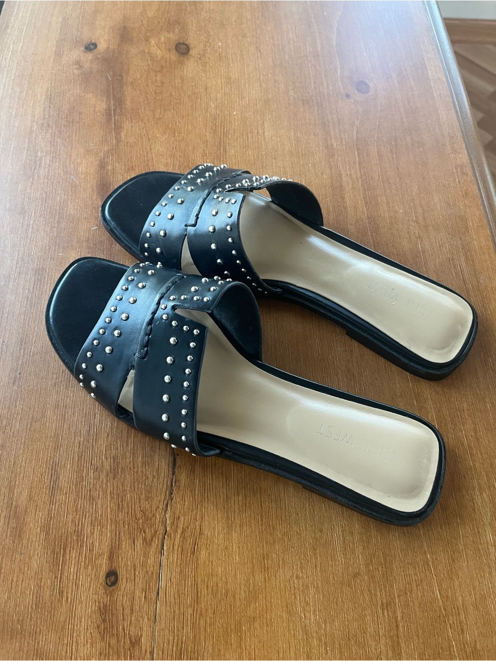 Nine West Black Studded Slide Mules